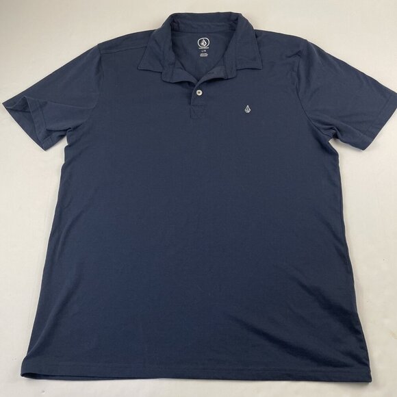 Volcom Polo Shirt Men’s L Navy White Stone Logo Golf  Skate Cotton Blend - Picture 1 of 6